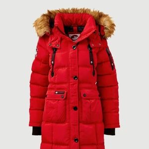 USED - Canada Weather Gear | Red & Natural Hooded Puffer Parka- LIKE NEW